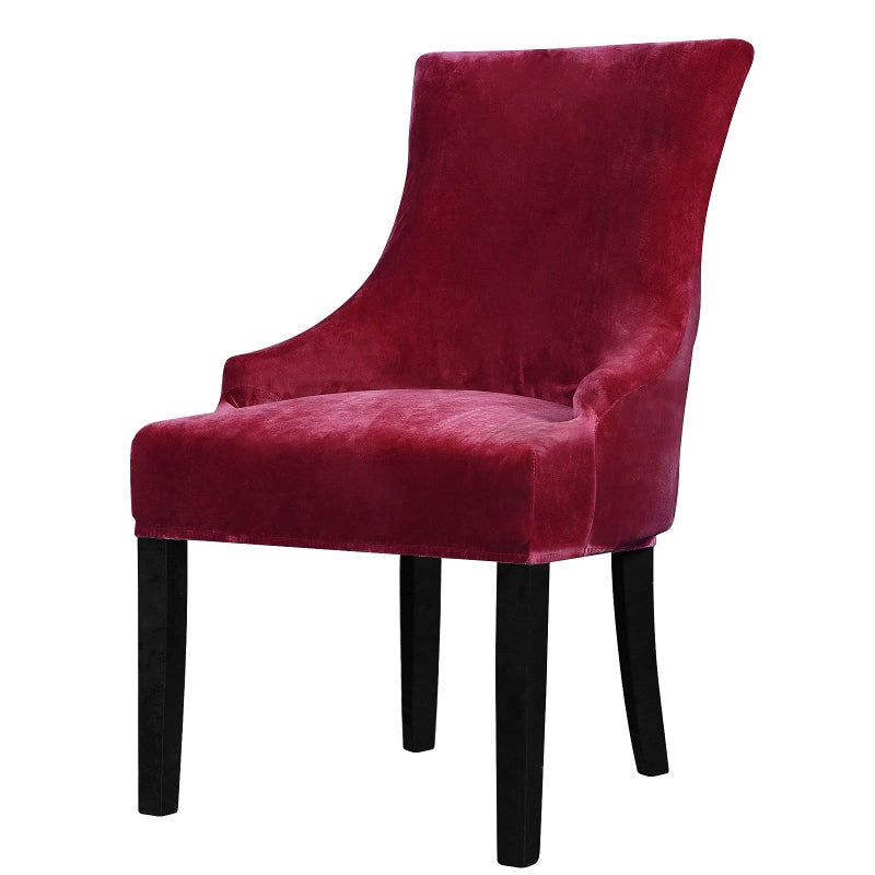 Lellen Velvet Stretch Wingback Chair Cover Slipcover - Reusable Protector Cover for Dining Room Banquet Home Decor etc Machine Washable Hand Washable (Wine, 2PC) - Image 1